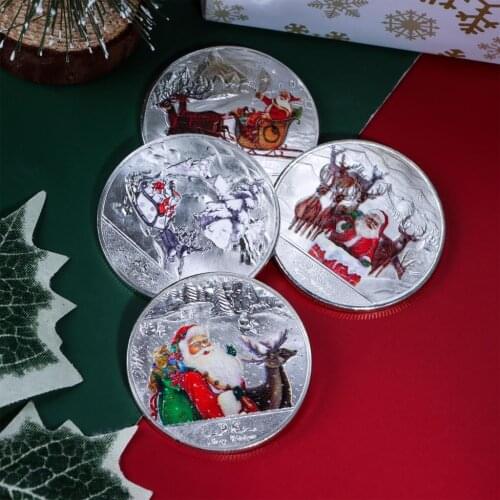 2021 Commemorative Coins Santa Claus Elk Medal Xmas Collectible Colorful Christmas