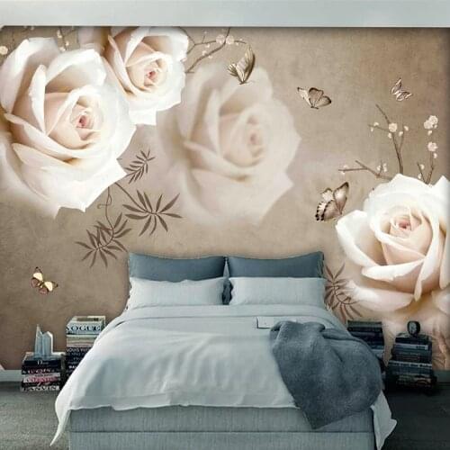 Custom Self-adhesive Sticker Mural Wallpaper White Rose Flower Living Room Bedroom TV Background Photo Wall Papers Home Decor 3D