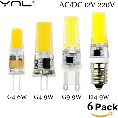 6PCS/Lot G4 LED Lamp 220V COB LED E14 Bulb 6W 9W LED COB Light Dimmable 360 Beam Angle Chandelier Lights Replace Halogen