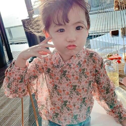 Girls Shirt Floral Long-Sleeved Chiffon Shirt Top 2021 Spring Autumn Clothes New ChildrenS Clothing On Behalf Of 2-7 Years Old