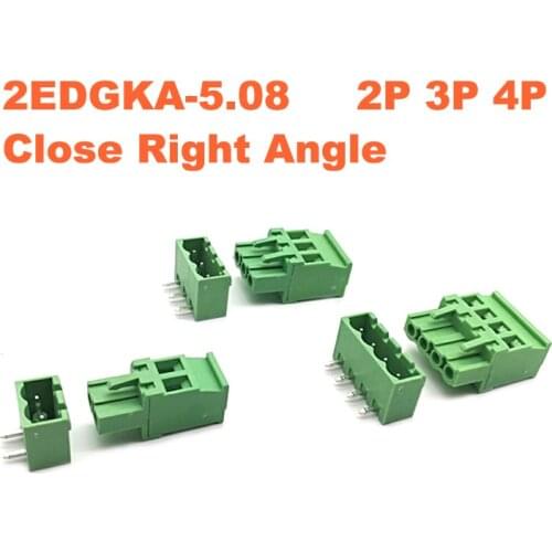 Pitch 5.08mm 2P 3P 4P Screw Plug-in PCB Terminal Block 2EDGKA 2EDGRC Close Right angle Pin male/female Pluggable Connector