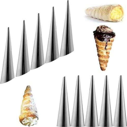 Stainless Steel Horn Cones Tubes 14Cm Spiral Croissants Molds Waffle Cone Pastry Roll Cannoli Tubes Ice Cream Mold Baking Tools