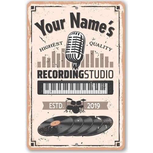 Personalized Recording Studio - Durable Metal Sign - 8" x 12" Use Indoor/Outdoor - Great Gift and Decor for Artists and Home