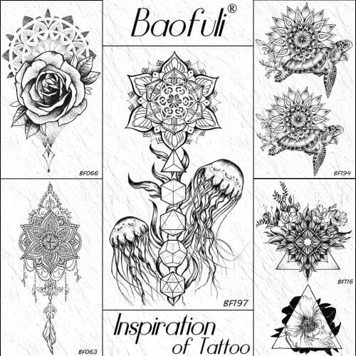 Baofuli Rose Black Tattoo Waterproof Jellyfish Turtle Fake Tatoos Women Flower God Totem Temporary Tattoos Sticker Body Art
