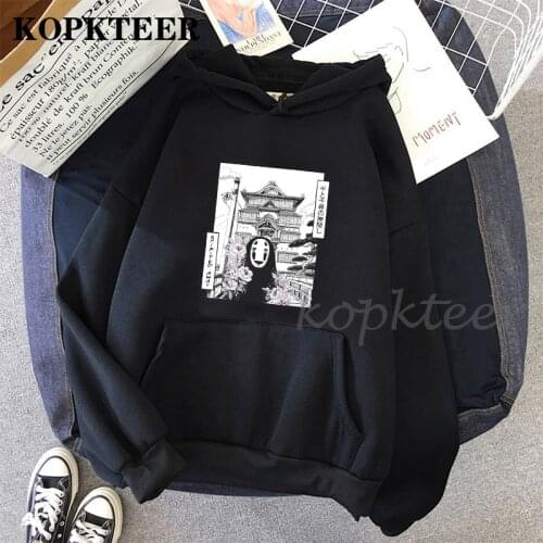 Harajuku Gothic Hoodie Womens Sweatshirt Spirited Away Print Anime No Face Faceless Man Oversize Loose Casual Unisex Pullovers