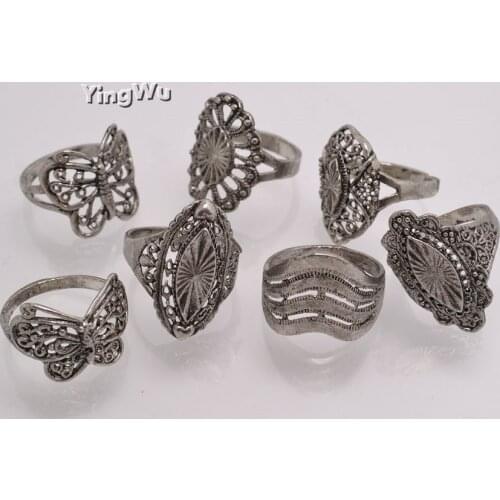 Yingwu 50pcs wholesale price for women girl Retro hollow ring Lovely Wedding party silver ring Cute noble fashion Jewelry