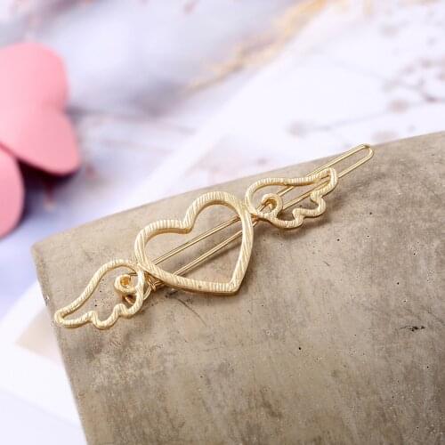 Fashion Metal Hollow Angle Wings Love Heart Hair Barrette For Woman Headband Circle Hairgrip Barrette Hair Accessories