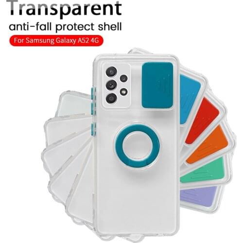 Round Ring Holder Camera Lens Protection Shell For Samsung Galaxy A02 A12 A22 A32 A42 A52 A72 A82 2021 5G Transparent Soft Case