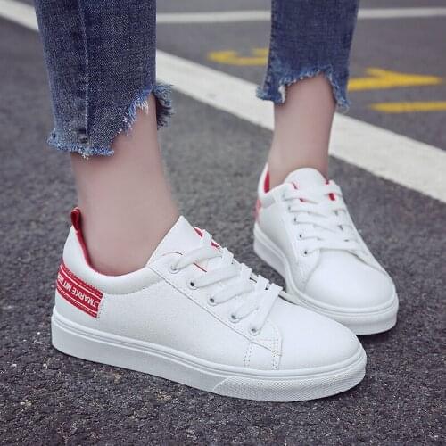 Women Sneakers Fashion Breathble Vulcanized Shoes Women leather Platform Shoes Women Lace up Casual Shoes White U20-64