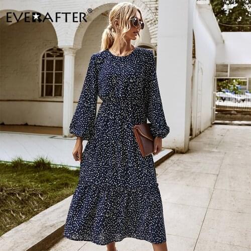 EVERAFTER A-line Long Dress Women Ruffled Leopard Print High Waist Lady Vintage Autumn Female Party Casual Dress Vestidos 2020