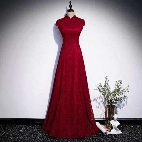 High Neck Evening Dress Embroidery Short Sleeves Vintage Zipper Back Elegant A-Line Floor-Length Party Formal Dresses Woman B996