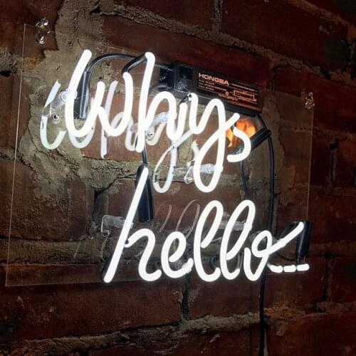 14“ Why Hello White Acrylic Custom Neon Light Lamp Sign Beer Bar Handmade Glass Decorate Home Wall Room Windows Tube Artwork