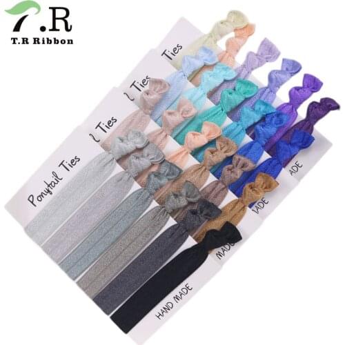 5/8" solid foe fold over elastic hair ties for women girls 5pcs/set