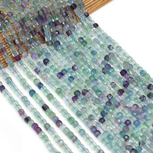 Natural Stone Loose Beads Faceted Square Shape Fluorite Bead for Jewelry Making Diy Necklace Bracelet Accessories 4mm