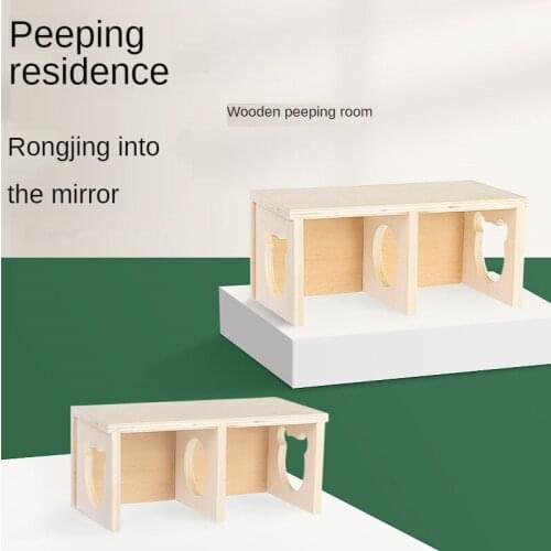 Wooden Hamster Peeping House Hamster Maze Toy Chipmunk Small Animal Toy Hamster Shelter Hamster Cage Landscaping Supplies