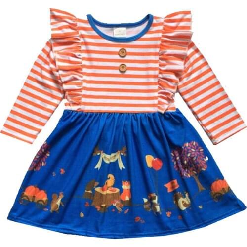 Baby Girl Children Clothes Halloween Party Dress With Stripe Pumpkin Print Long Sleeve Girls Clothing Boutique Kids Girl Dresses