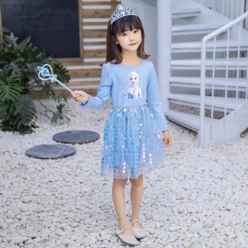 Autumn Sequins Party Birthday Teenagers Children Costume Kids Dresses for Girls Frozen Elsa Anna Long Sleeve Princess Dress