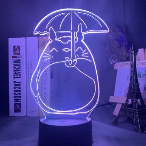 HYJapanese Anime My Neighbor Totoro Open An Umbrella Bedroom Led Night Light Lamp 3D Illusion Light for Kids Girls Birthday Gift