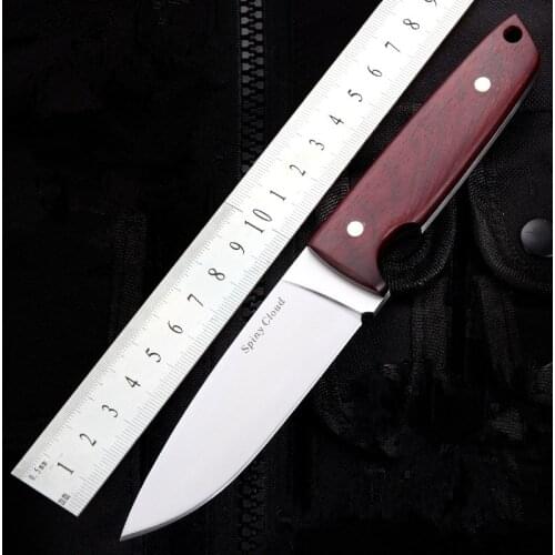 HS Tools 440C Steel Outdoor Sharpened Fixed Blade Knife Ebony Pattern Handle Small Straight Knife Tactical Hunting Camping Knife