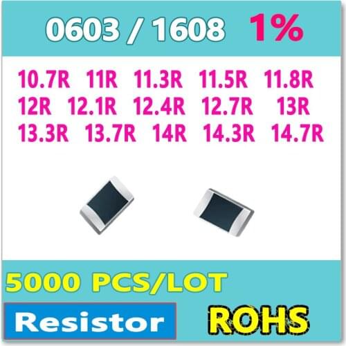 JASNPROSMA OHM 0603 F 1% 5000pcs 10.7R 11R 11.3R 11.5R 11.8R 12R 12.1R 12.4R 12.7R 13R 13.3R 13.7R 14R 14.3R 14.7R smd 1608