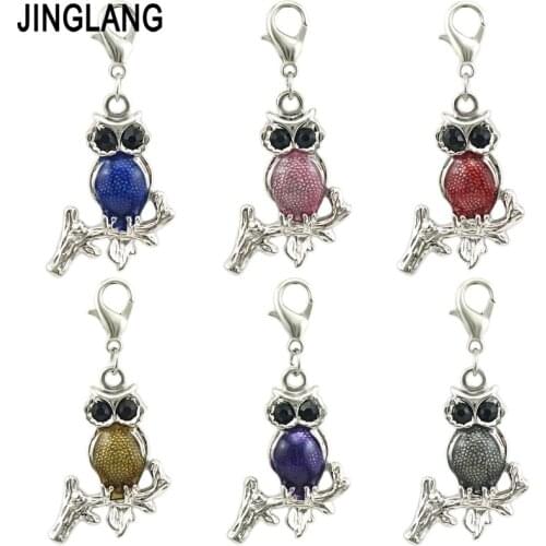 JINGLANG Charms lovely The Owl Antique Silver Plated Pendants Making DIY Handmade Tibetan Silver Jewelry 50 pcs