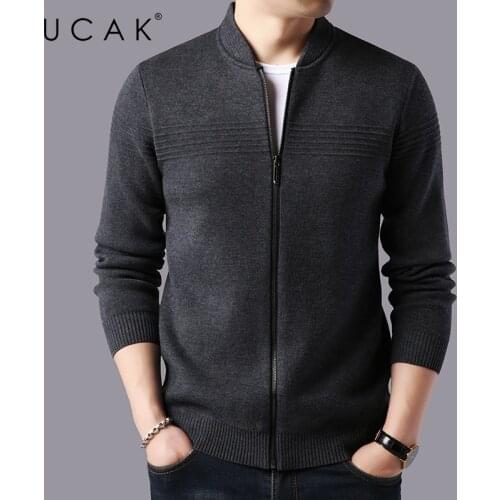 UCAK Brand Casual Zipper Cardigans Men Sweatercoat Clothing Autumn New Classic Streetwear Striped Cardigan Pull Homme U1240