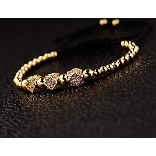 Classic Copper Beads Bracelet Set Luxury Geometric CZ Men Accessories Erkek Bileklik Jewelry Bracelets For Women Pulseras Mujer