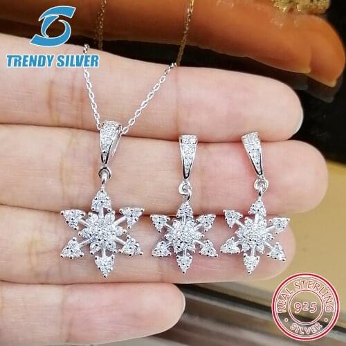 Complete pure 925 sterling silver zirconia clear CZ luxury jewelry set ring earrings for woman pendant necklace trendy design