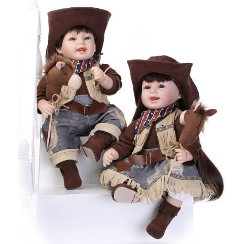 55cm Bebe Reborn Baby Doll American Cowboy Lifelike Silicone Limbs Cloth Body Dolls Realistic Soft 22 Inch Kids Playmates