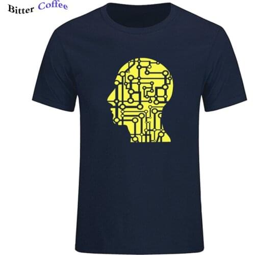 Summer Cotton Men T-shirts Head Science T Shirts O-Neck Tops Tees Funny Streetwear Brand Clothing Micro Chip Artificial T-shirt