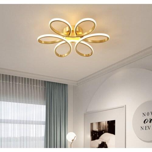 Copper led ceiling lamp simple modern creative flowers warm and romantic light luxury living room bedroom lamp