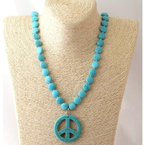 Fashion Bohemian Tribal Jewelry Flat White Turquois Stones Bead Stones Peace Necklace