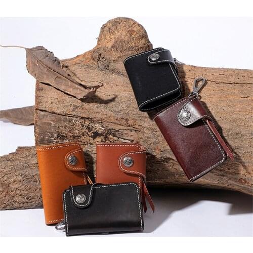 Men Genuine Leather Key Holder Leather Key Wallet Men Housekeeper Key Case Bag Key Organizer Pouch Solid Color Vintage