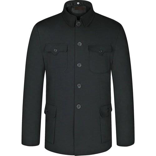 Personality Spring Chinese Ethnic Mens Black Mao Suit Jacket Mandarin Wing Collar Blazer Tunic Suit Elegant Zhongshan Coat Man
