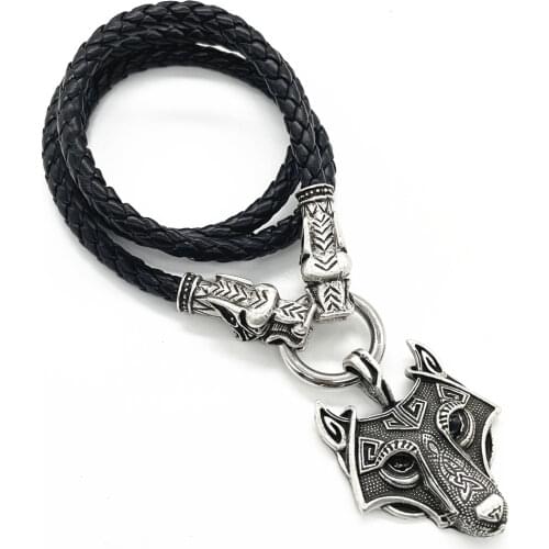 Nostalgia Wolf Amulet Pendant Viking Dragon Head Leather Chain Necklace Vikings Serie Teen Wolf Collares Wicca Pagan Jewelry