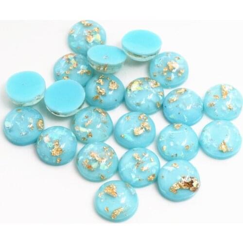 New Fashion 40pcs 12mm Light Sky Blue Colors Built-in metal foil Flat back Resin Cabochons Cameo-Z6-15
