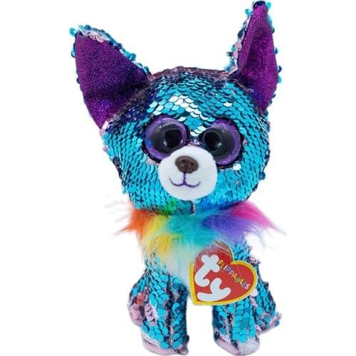 New 6" 15cm Ty Big Eyes Flippables Animal Yappy the Chihuahua Color Changing Sequins Collection Doll Childrens Birthday Gift