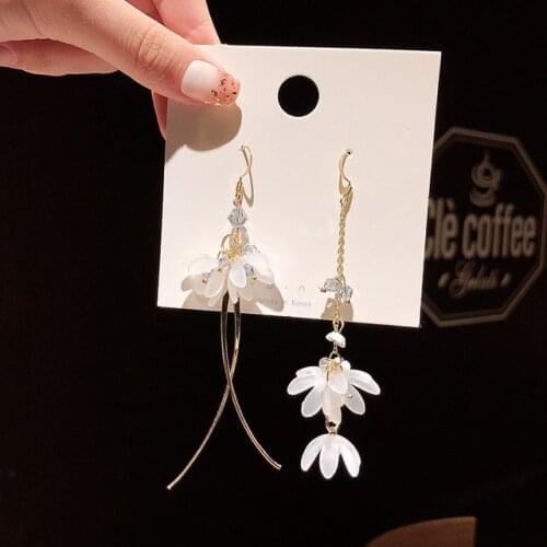 Korean Bohemian Lady Crystal Pearl Drop Earrings Geometric Asymmetric Pendant Long Tassel Earrings Fashion Personality Earrings
