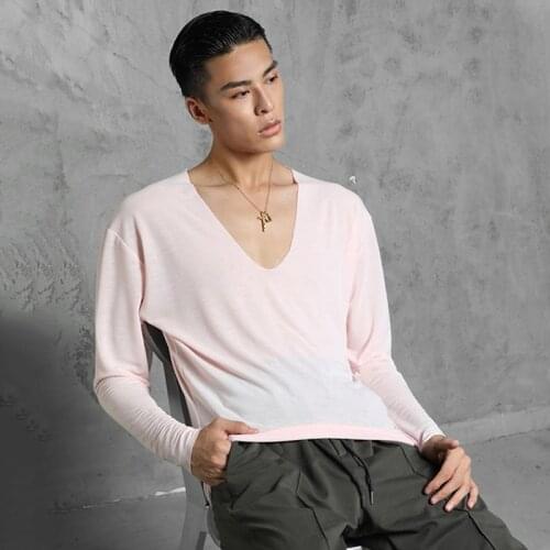 New Latin Dance Shirts Male Adult Sexy V-Neck Loose Long Sleeves Tops Cha Cha Rumba Samba Dancing Performance Wear Men DNV13788