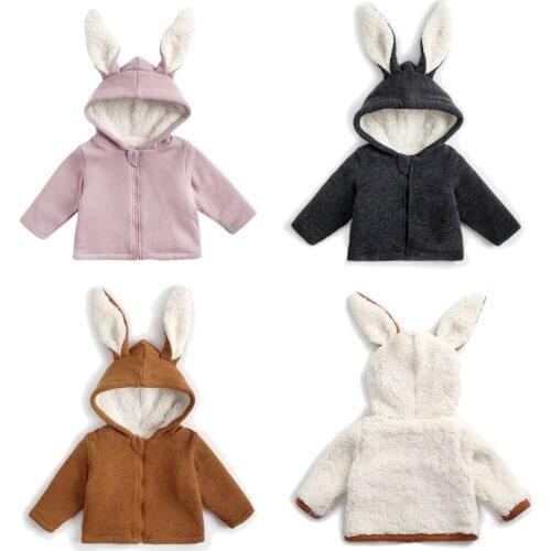 Boys' And Girls' Coats Cute Rabbit Ears Plush Baby Jacket Sweet Princess Girls Coat Autumn Winter Warm Hooded Outerwear Toddler