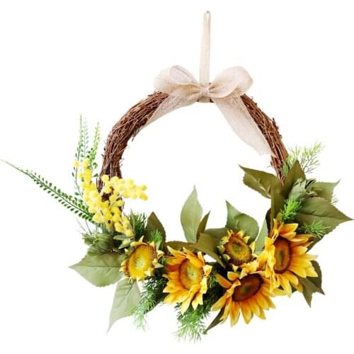 Sunflowers Rattan Farmhouse Decor for the Home Artificial Garland Room Wreath adornos de navidad para puertas T367