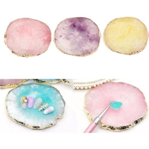 Agate Coasters Nail Art Palette Natural Resin Stone Display Dish Design Paint Color Mixing Palette Manicure Tool, Mixed Colors