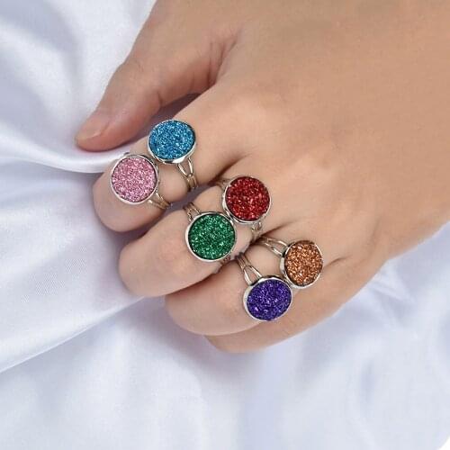 Simple Round Resin Finger Rings For Women Blue Green Red Open Ring Adjustable Jewelry anillos mujer