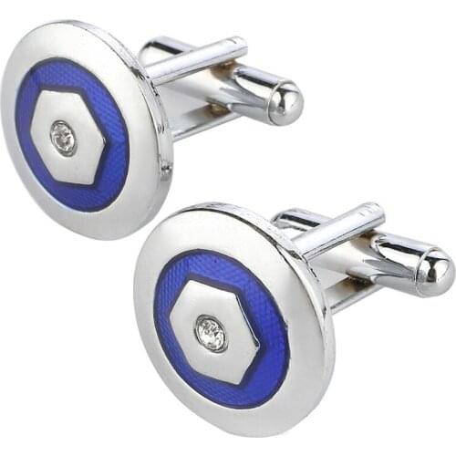Luxury Navy Blue Color Round Silver Plated Cufflinks Mens Buisness Shirt Accessory Hot Selling Cuff Links For Men Wedding Gifts