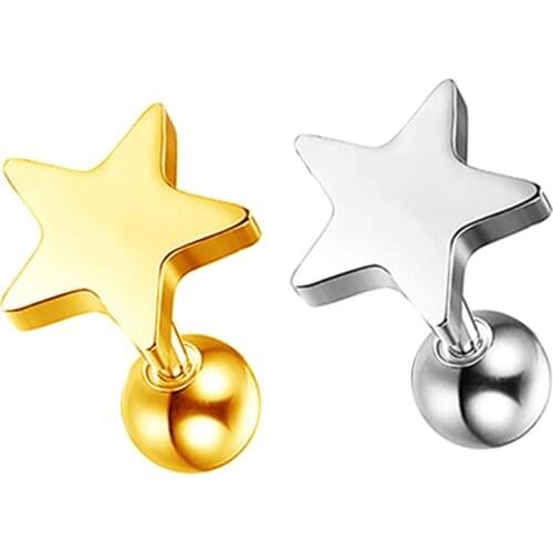 Starose 2pcs 1.0x6mm 18G Star Ear Piercing Stud Earrings for Women Tragus Piercing Oreja Gold Color Helix Piercing Body Jewelry