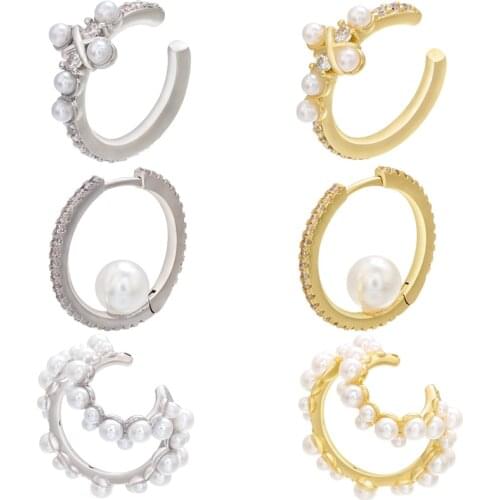 ZHUKOU creative CZ crystal 2020 gold/silver color hoop earrings for women pearl earrings/pearl ear cuffs Fashion jewelry VE304
