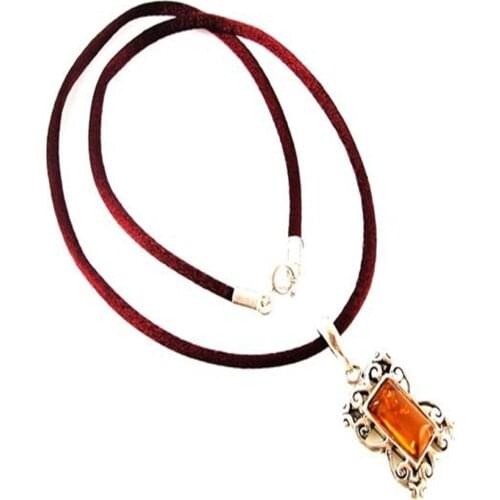 Minosilver silk choker with precious Amber and silver pendant jewelry for women who love vintage style