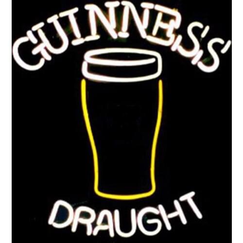 Guinness Draught Glass Bottle Neon Sign Handmade Real Glass Tube Beer Bar Store Restaurant Decoration Display Neon Signs 14"X17"