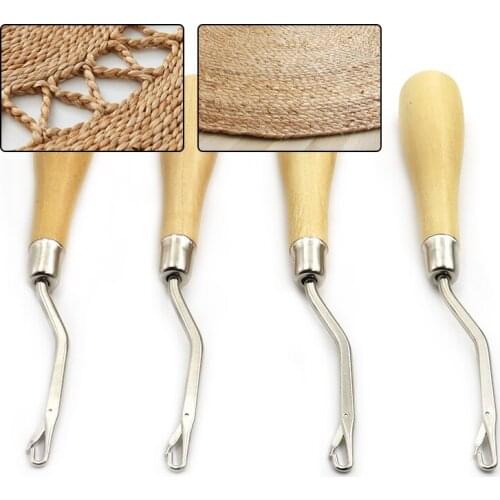 High Quality Knitting Needle with Tongue Eco-friendly Wood Handle Metal Hook Carpet Repair Crochet Hook DIY Weaving Assist Tool