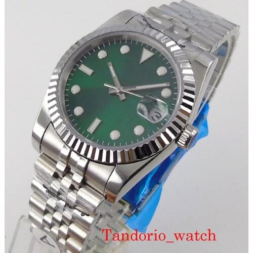 Two Size 36mm/39mm Green Dial Automatic Men Watch Sapphire Glass 24Jewels NH35A MIYOTA 8215 Movement Fluted Bezel Jubilee Strap